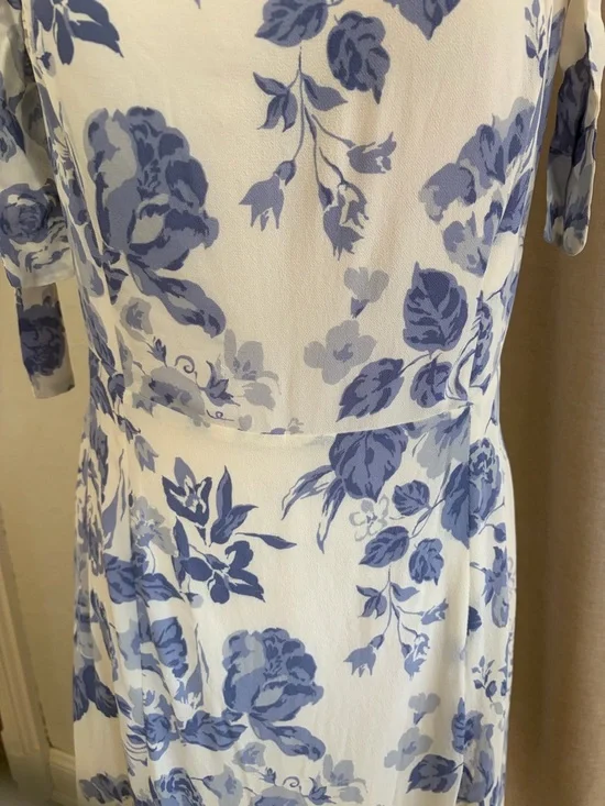 Reformation Cream Maxi Dress with Blue Floral Print and Tie Shoulders - Picture 4 of 14